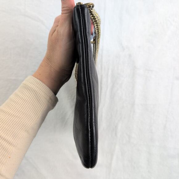 Vintage Ruth Saltz Cougar Head Black Leather Handbag Double Chain Strap - Picture 5 of 8